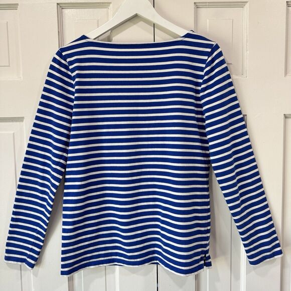 Talbots Stripe Blue Top Nautical Embroidered Frenchie 100% Cotton Preppy Small - Picture 3 of 11
